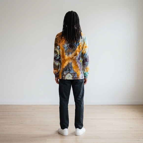 Handcrafted Ice Dyed Long Sleeve Unisex T-shirt NWT LARGE - Picture 2 of 5